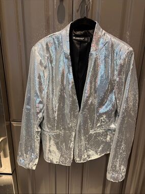 Blank NYC Iridescent Silver Sequin Blazer